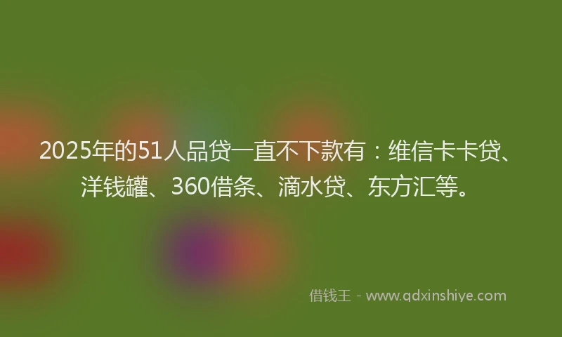 2025年的51人品贷一直不下款有：维信卡卡贷、洋钱罐、360借条、滴水贷、东方汇等。
