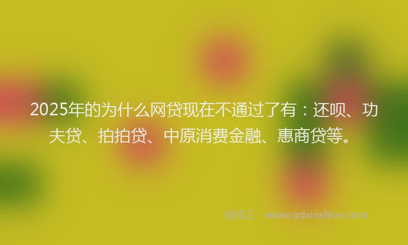 2025年的为什么网贷现在不通过了有：还呗、功夫贷、拍拍贷、中原消费金融、惠商贷等。