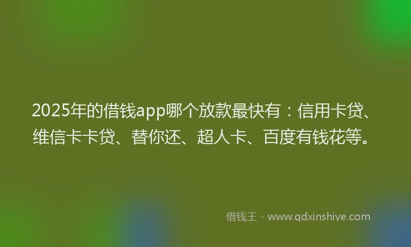2025年的借钱app哪个放款最快有：信用卡贷、维信卡卡贷、替你还、超人卡、百度有钱花等。