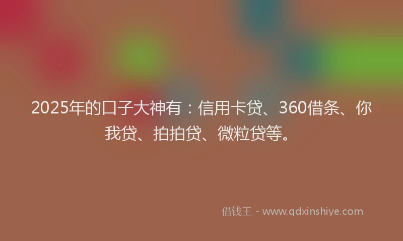 2025年的口子大神有：信用卡贷、360借条、你我贷、拍拍贷、微粒贷等。