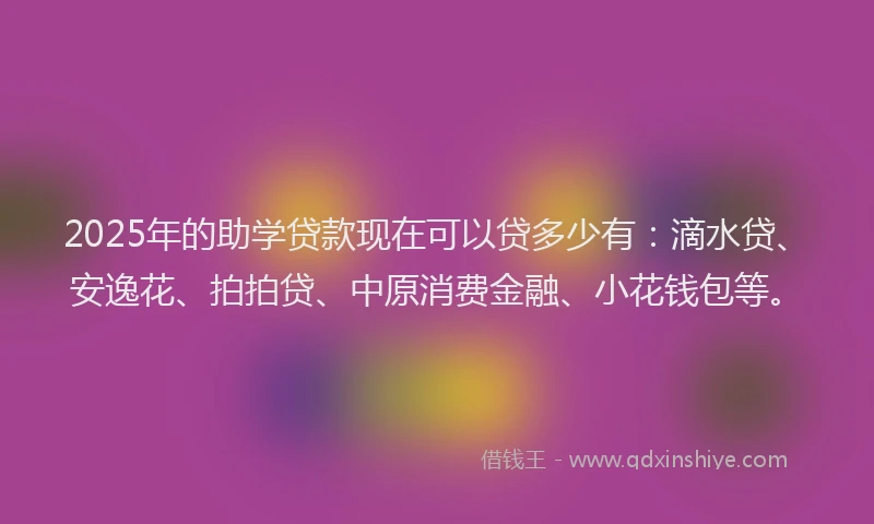 2025年的助学贷款现在可以贷多少有：滴水贷、安逸花、拍拍贷、中原消费金融、小花钱包等。