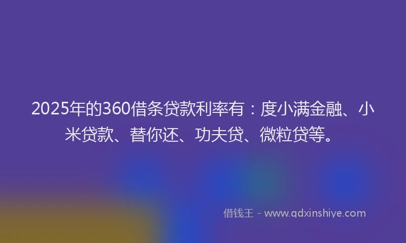 2025年的360借条贷款利率有：度小满金融、小米贷款、替你还、功夫贷、微粒贷等。