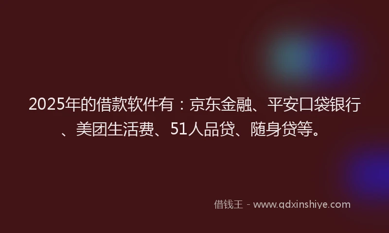 2025年的借款软件有：京东金融、平安口袋银行、美团生活费、51人品贷、随身贷等。