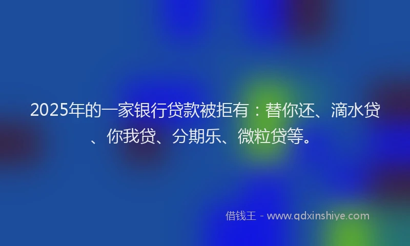 2025年的一家银行贷款被拒有：替你还、滴水贷、你我贷、分期乐、微粒贷等。