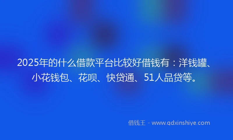 2025年的什么借款平台比较好借钱有：洋钱罐、小花钱包、花呗、快贷通、51人品贷等。