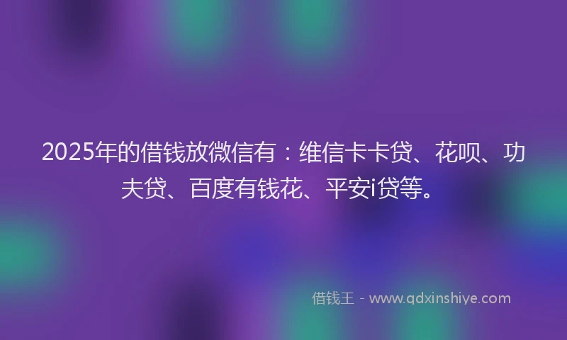 2025年的借钱放微信有：维信卡卡贷、花呗、功夫贷、百度有钱花、平安i贷等。