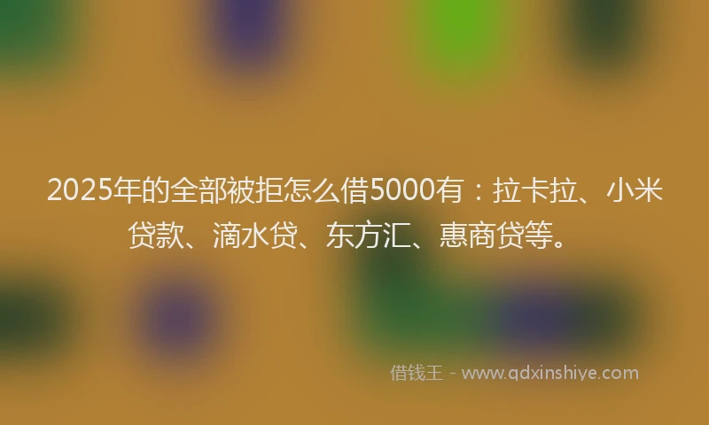 2025年的全部被拒怎么借5000有：拉卡拉、小米贷款、滴水贷、东方汇、惠商贷等。