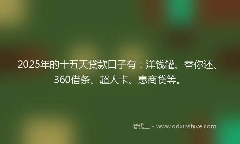 2025年的十五天贷款口子有：洋钱罐、替你还、360借条、超人卡、惠商贷等。