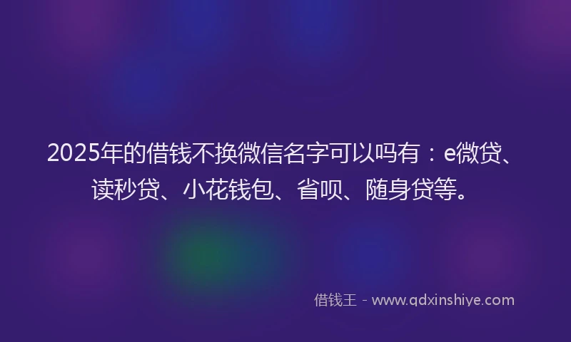 2025年的借钱不换微信名字可以吗有：e微贷、读秒贷、小花钱包、省呗、随身贷等。