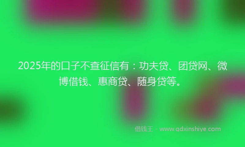 2025年的口子不查征信有：功夫贷、团贷网、微博借钱、惠商贷、随身贷等。