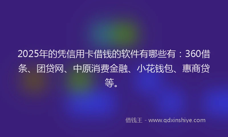 2025年的凭信用卡借钱的软件有哪些有：360借条、团贷网、中原消费金融、小花钱包、惠商贷等。