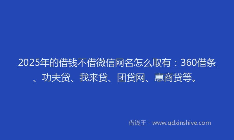 2025年的借钱不借微信网名怎么取有：360借条、功夫贷、我来贷、团贷网、惠商贷等。