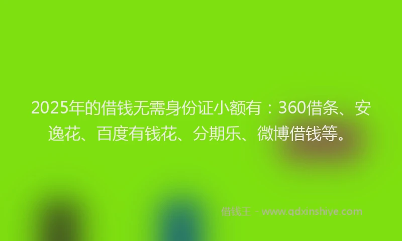 2025年的借钱无需身份证小额有：360借条、安逸花、百度有钱花、分期乐、微博借钱等。