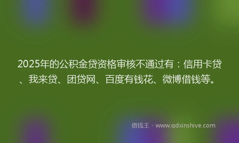 2025年的公积金贷资格审核不通过有：信用卡贷、我来贷、团贷网、百度有钱花、微博借钱等。