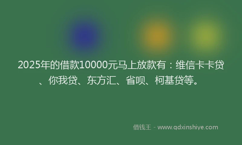 2025年的借款10000元马上放款有：维信卡卡贷、你我贷、东方汇、省呗、柯基贷等。