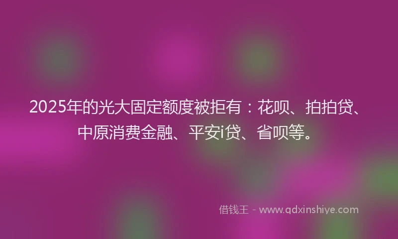 2025年的光大固定额度被拒有：花呗、拍拍贷、中原消费金融、平安i贷、省呗等。