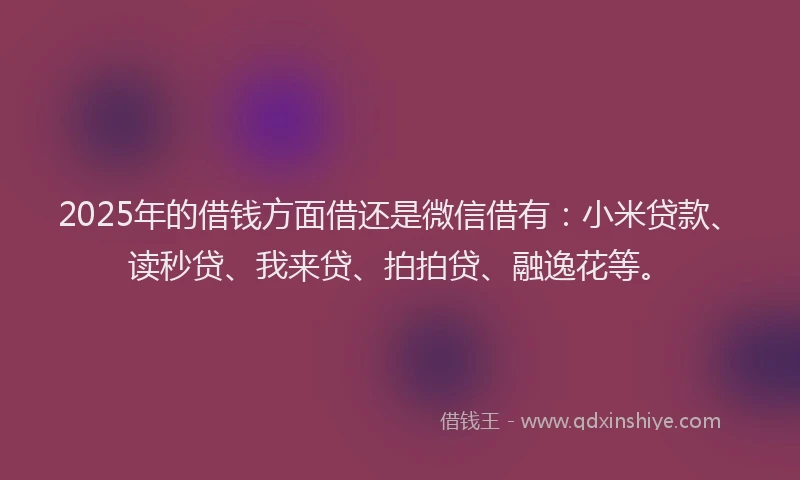 2025年的借钱方面借还是微信借有：小米贷款、读秒贷、我来贷、拍拍贷、融逸花等。