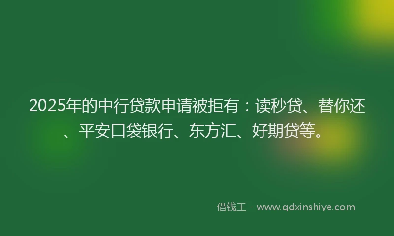 2025年的中行贷款申请被拒有：读秒贷、替你还、平安口袋银行、东方汇、好期贷等。