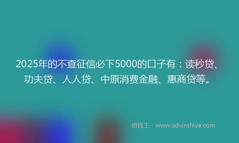 2025年的不查征信必下5000的口子有：读秒贷、功夫贷、人人贷、中原消费金融、惠商贷等。