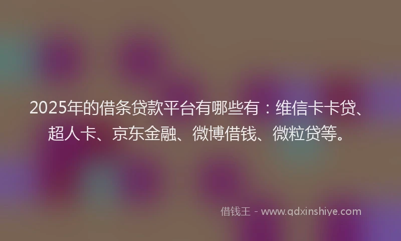 2025年的借条贷款平台有哪些有：维信卡卡贷、超人卡、京东金融、微博借钱、微粒贷等。