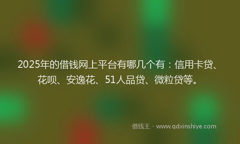 2025年的借钱网上平台有哪几个有：信用卡贷、花呗、安逸花、51人品贷、微粒贷等。
