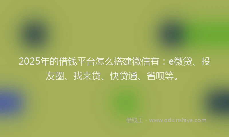 2025年的借钱平台怎么搭建微信有：e微贷、投友圈、我来贷、快贷通、省呗等。