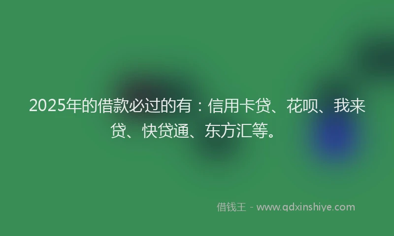 2025年的借款必过的有：信用卡贷、花呗、我来贷、快贷通、东方汇等。