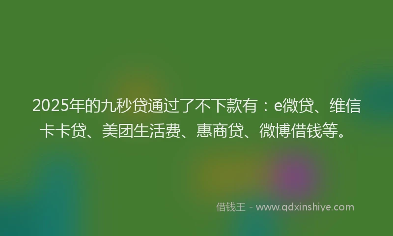 2025年的九秒贷通过了不下款有：e微贷、维信卡卡贷、美团生活费、惠商贷、微博借钱等。