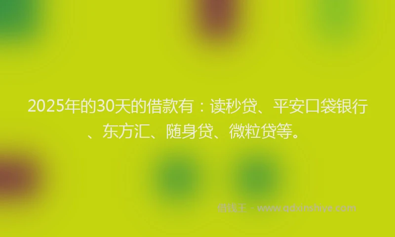 2025年的30天的借款有：读秒贷、平安口袋银行、东方汇、随身贷、微粒贷等。