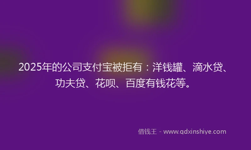 2025年的公司支付宝被拒有：洋钱罐、滴水贷、功夫贷、花呗、百度有钱花等。