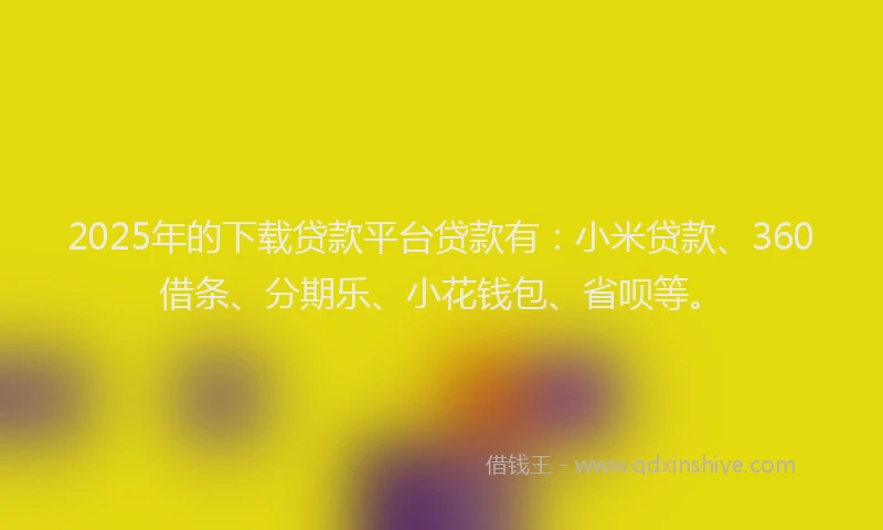 2025年的下载贷款平台贷款有：小米贷款、360借条、分期乐、小花钱包、省呗等。