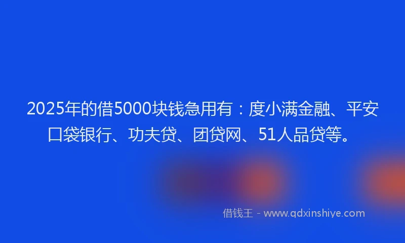 2025年的借5000块钱急用有：度小满金融、平安口袋银行、功夫贷、团贷网、51人品贷等。
