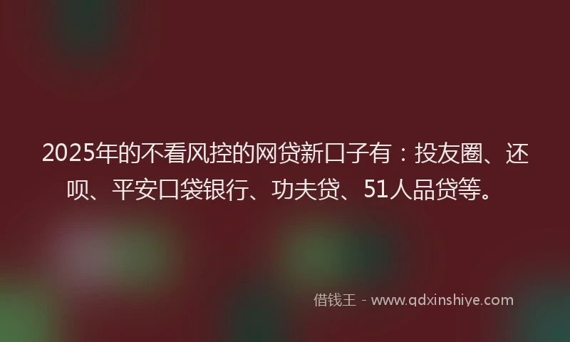 2025年的不看风控的网贷新口子有：投友圈、还呗、平安口袋银行、功夫贷、51人品贷等。