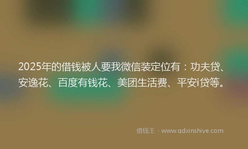 2025年的借钱被人要我微信装定位有：功夫贷、安逸花、百度有钱花、美团生活费、平安i贷等。
