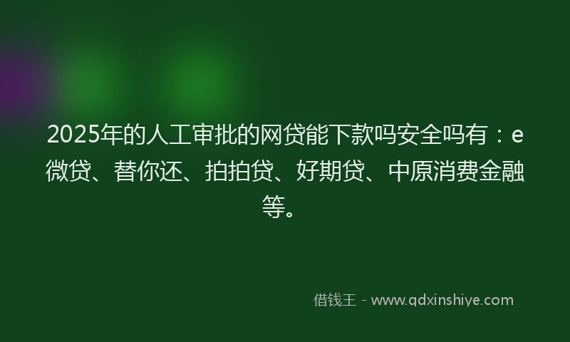 2025年的人工审批的网贷能下款吗安全吗有：e微贷、替你还、拍拍贷、好期贷、中原消费金融等。
