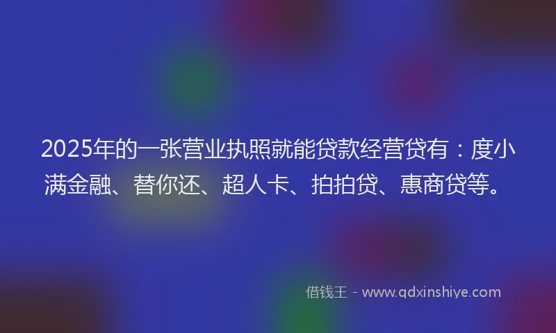2025年的一张营业执照就能贷款经营贷有：度小满金融、替你还、超人卡、拍拍贷、惠商贷等。