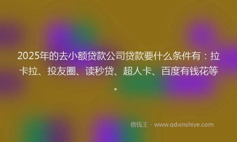 2025年的去小额贷款公司贷款要什么条件有：拉卡拉、投友圈、读秒贷、超人卡、百度有钱花等。