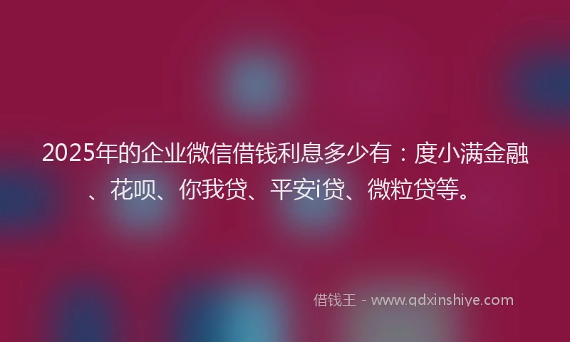 2025年的企业微信借钱利息多少有：度小满金融、花呗、你我贷、平安i贷、微粒贷等。