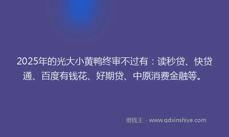 2025年的光大小黄鸭终审不过有：读秒贷、快贷通、百度有钱花、好期贷、中原消费金融等。