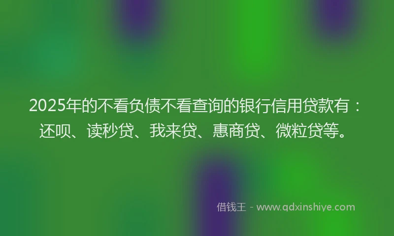 2025年的不看负债不看查询的银行信用贷款有：还呗、读秒贷、我来贷、惠商贷、微粒贷等。