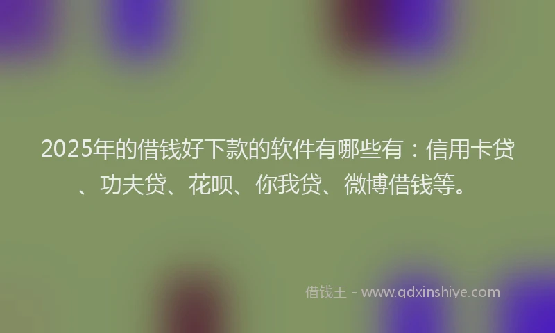 2025年的借钱好下款的软件有哪些有：信用卡贷、功夫贷、花呗、你我贷、微博借钱等。