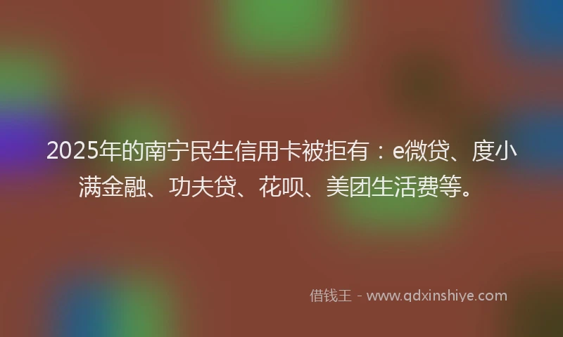 2025年的南宁民生信用卡被拒有：e微贷、度小满金融、功夫贷、花呗、美团生活费等。