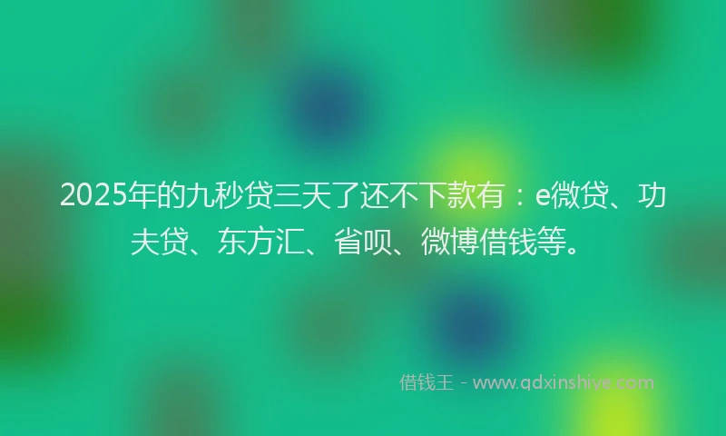 2025年的九秒贷三天了还不下款有：e微贷、功夫贷、东方汇、省呗、微博借钱等。