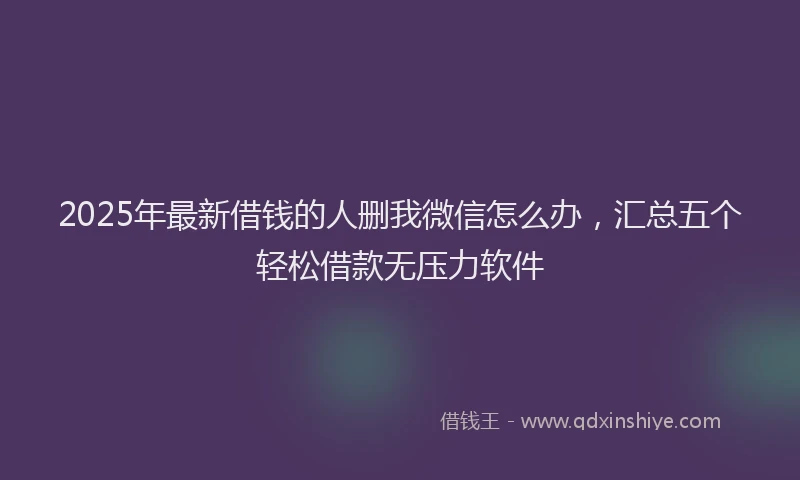 2025年最新借钱的人删我微信怎么办，汇总五个轻松借款无压力软件
