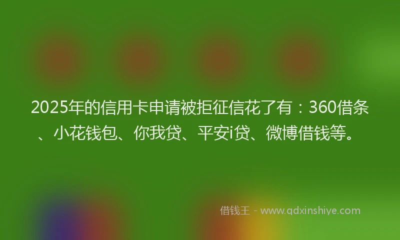 2025年的信用卡申请被拒征信花了有：360借条、小花钱包、你我贷、平安i贷、微博借钱等。