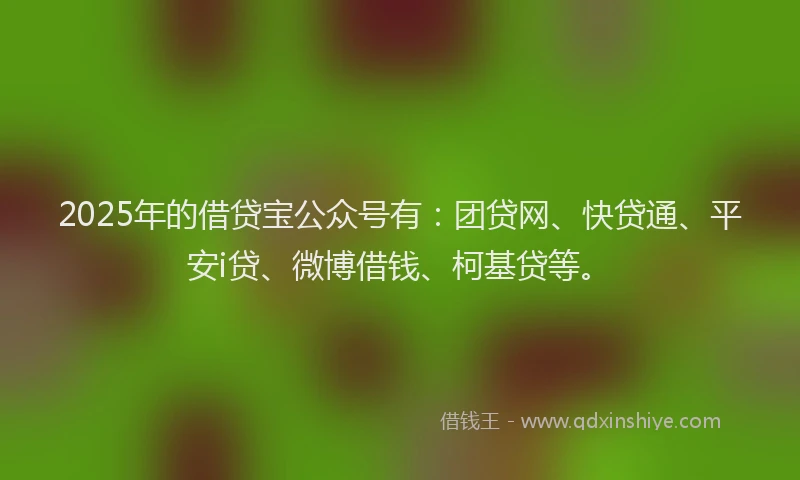 2025年的借贷宝公众号有：团贷网、快贷通、平安i贷、微博借钱、柯基贷等。