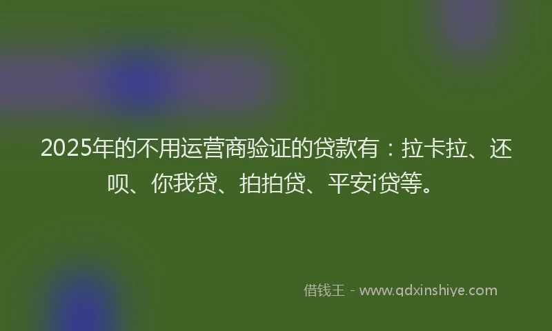2025年的不用运营商验证的贷款有：拉卡拉、还呗、你我贷、拍拍贷、平安i贷等。