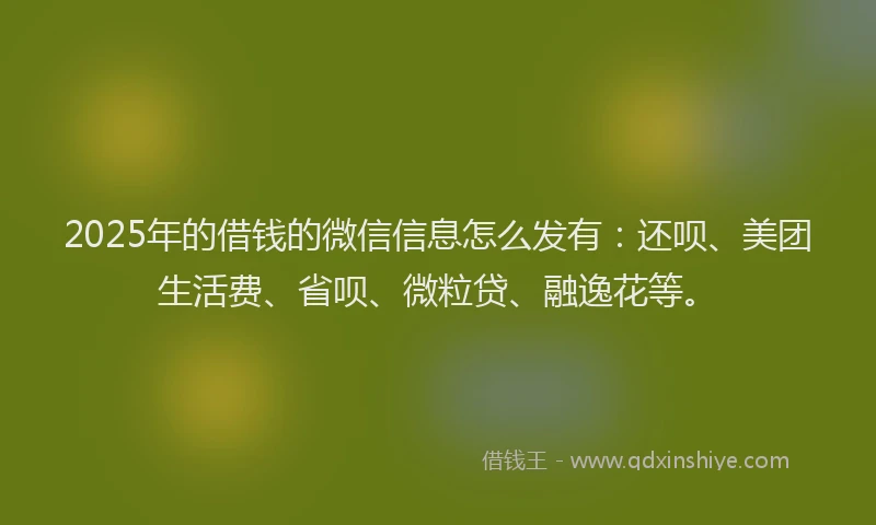 2025年的借钱的微信信息怎么发有：还呗、美团生活费、省呗、微粒贷、融逸花等。
