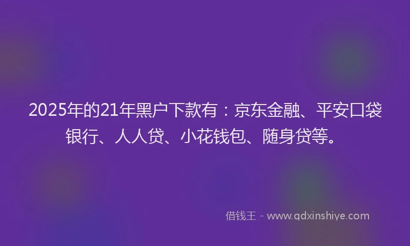 2025年的21年黑户下款有：京东金融、平安口袋银行、人人贷、小花钱包、随身贷等。