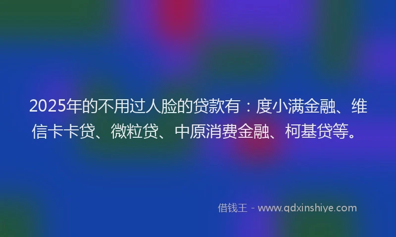 2025年的不用过人脸的贷款有：度小满金融、维信卡卡贷、微粒贷、中原消费金融、柯基贷等。